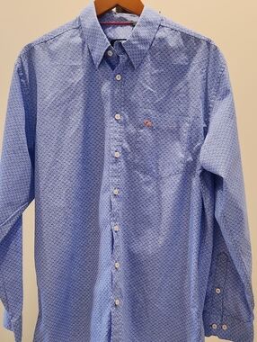 Ferrioni Blue Micro-Pattern Long Sleeve Dress Shirt
